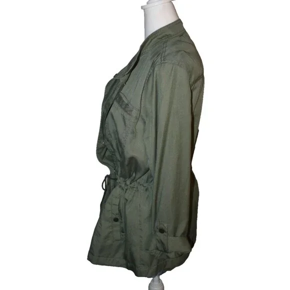 Ann Taylor LOFT Army Green Military Style Jacket Size Medium Cinch waist Utility - Picture 4 of 11